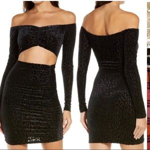 black off shoulder leopard print dress w/ open stomach